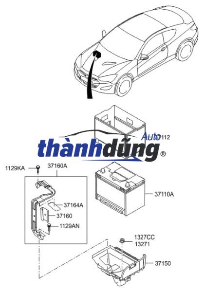 sơ đồ Khay đựng bình ắc quy (1), giá đỡ bình ắc quy, đế đỡ bình ắc quy